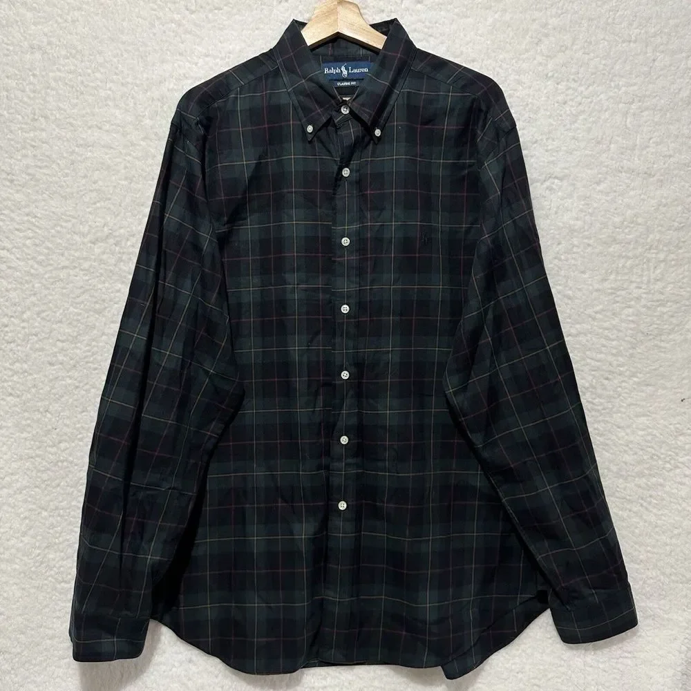 RALPH LAUREN‎ Men's Multicolor Plaid Classic Fit Button Up Size XL
